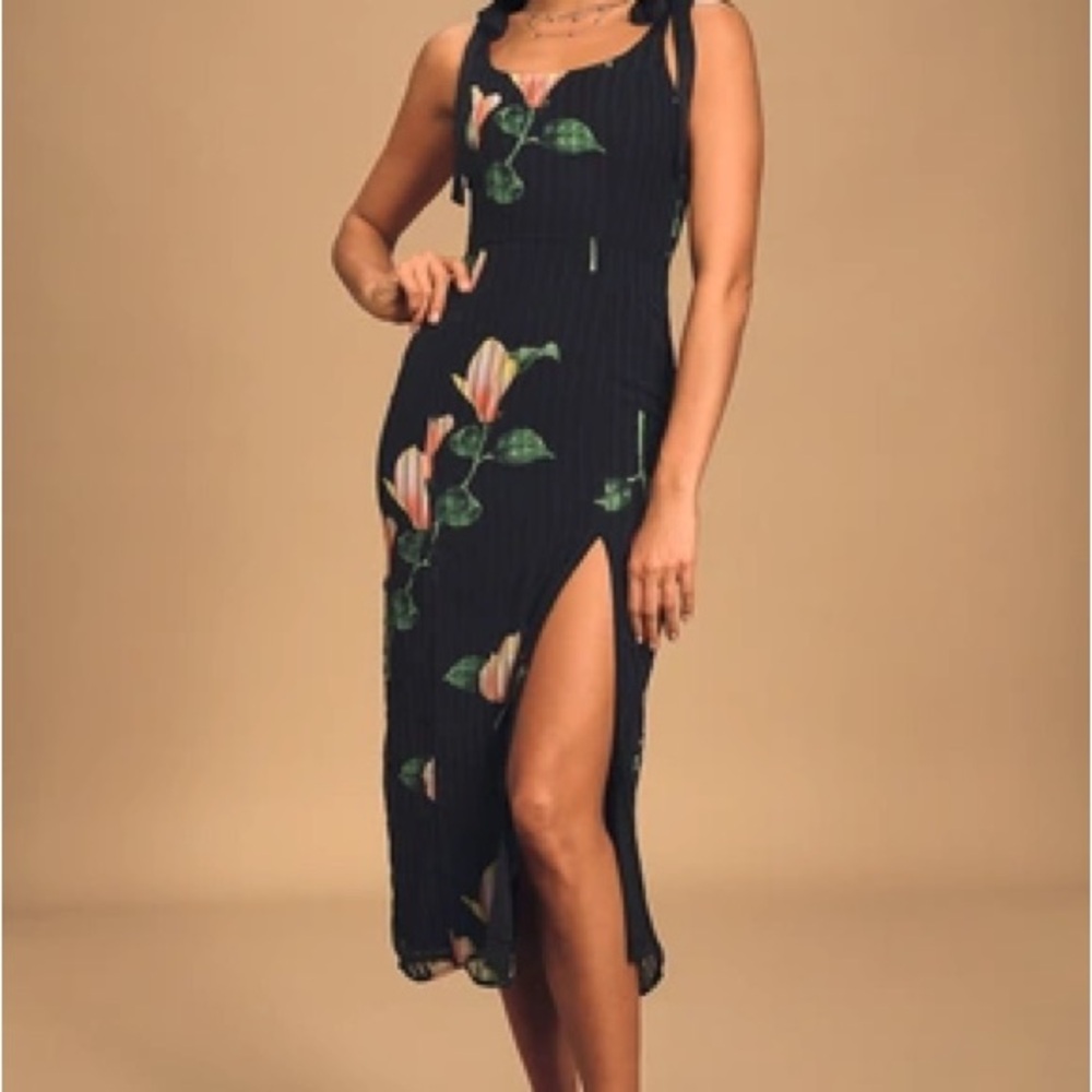 Lulu's Black and Tan Spaghetti Strap Midi Sundress